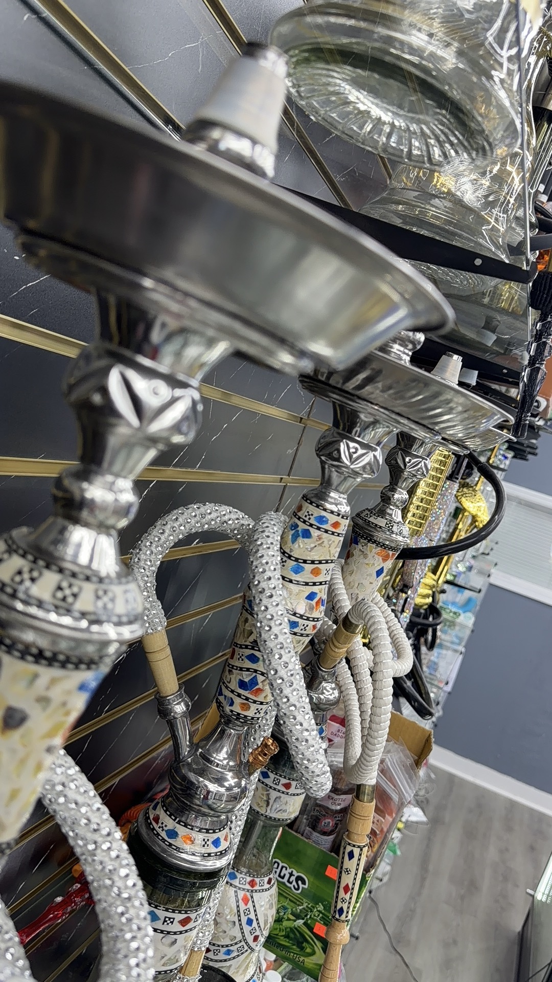 Silver ornate hookah display