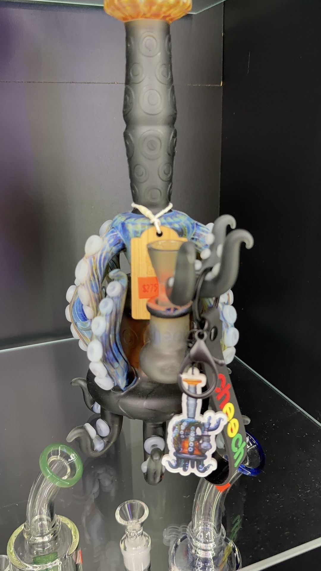 Hand-blown artisan glass pieces and water pipes at High Mood Smoke Shop St Petersburg